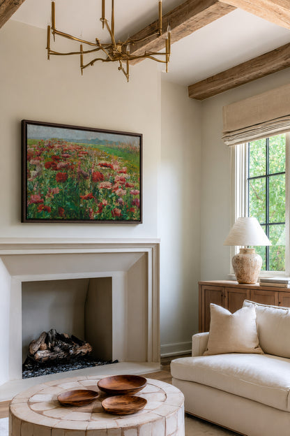 ROUGE PRAIRIE, Oeuvre sur toile étirée, encadré Brun Noyer