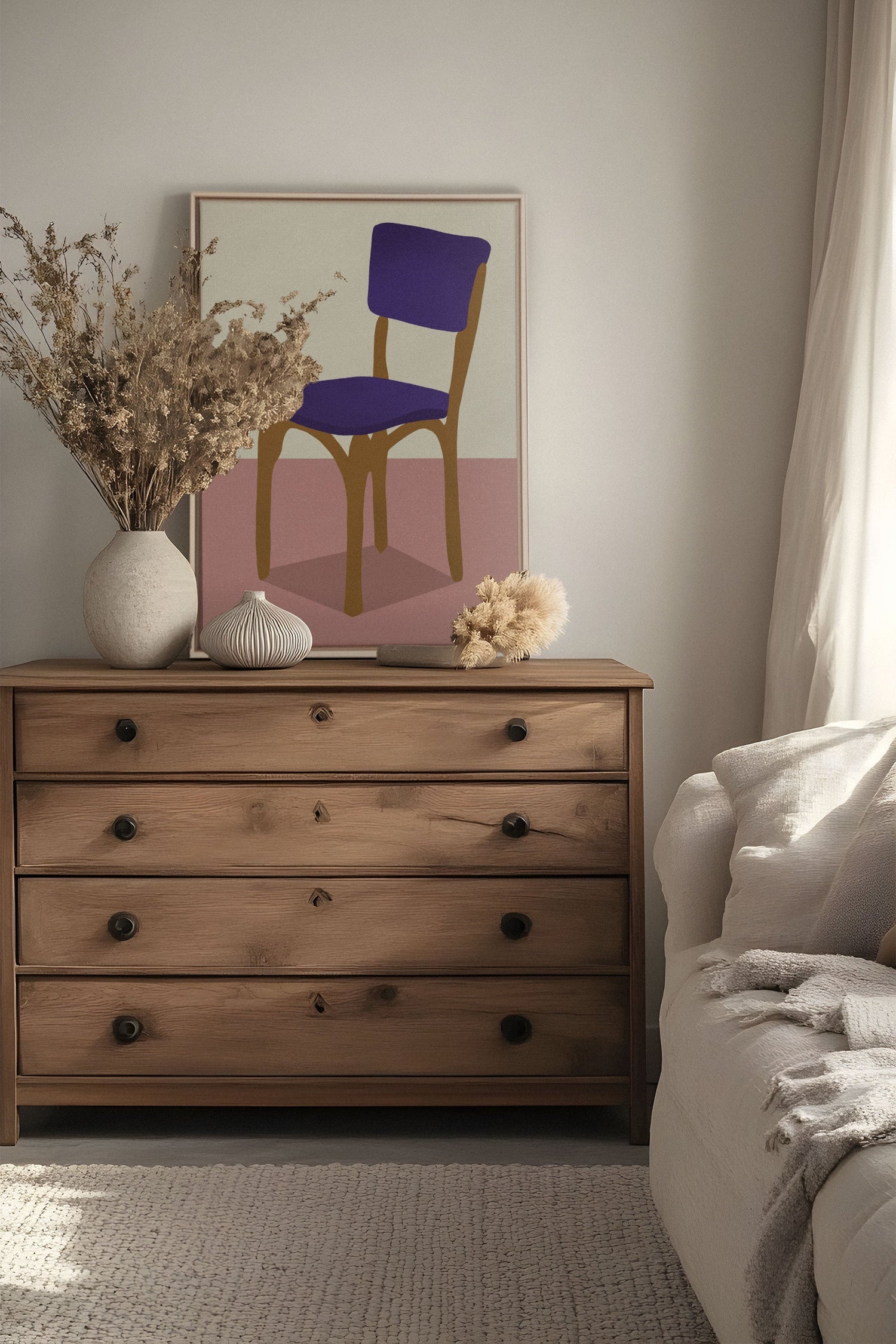 OLEKA CANVAS - MIDNIGHT CHAIR, Oeuvre sur toile étirée, encadré Naturel Clair