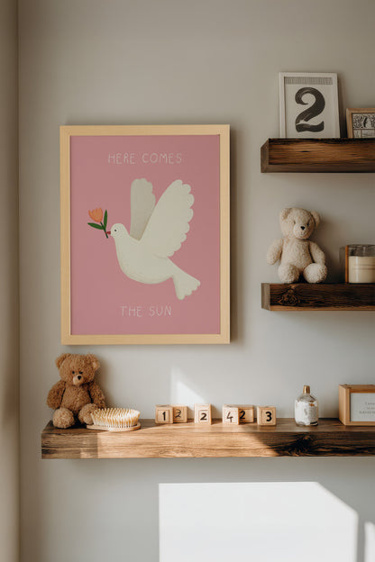 COLOMBE DU SOLEIL, Artwork on rigid canvas, framed in Natural Light