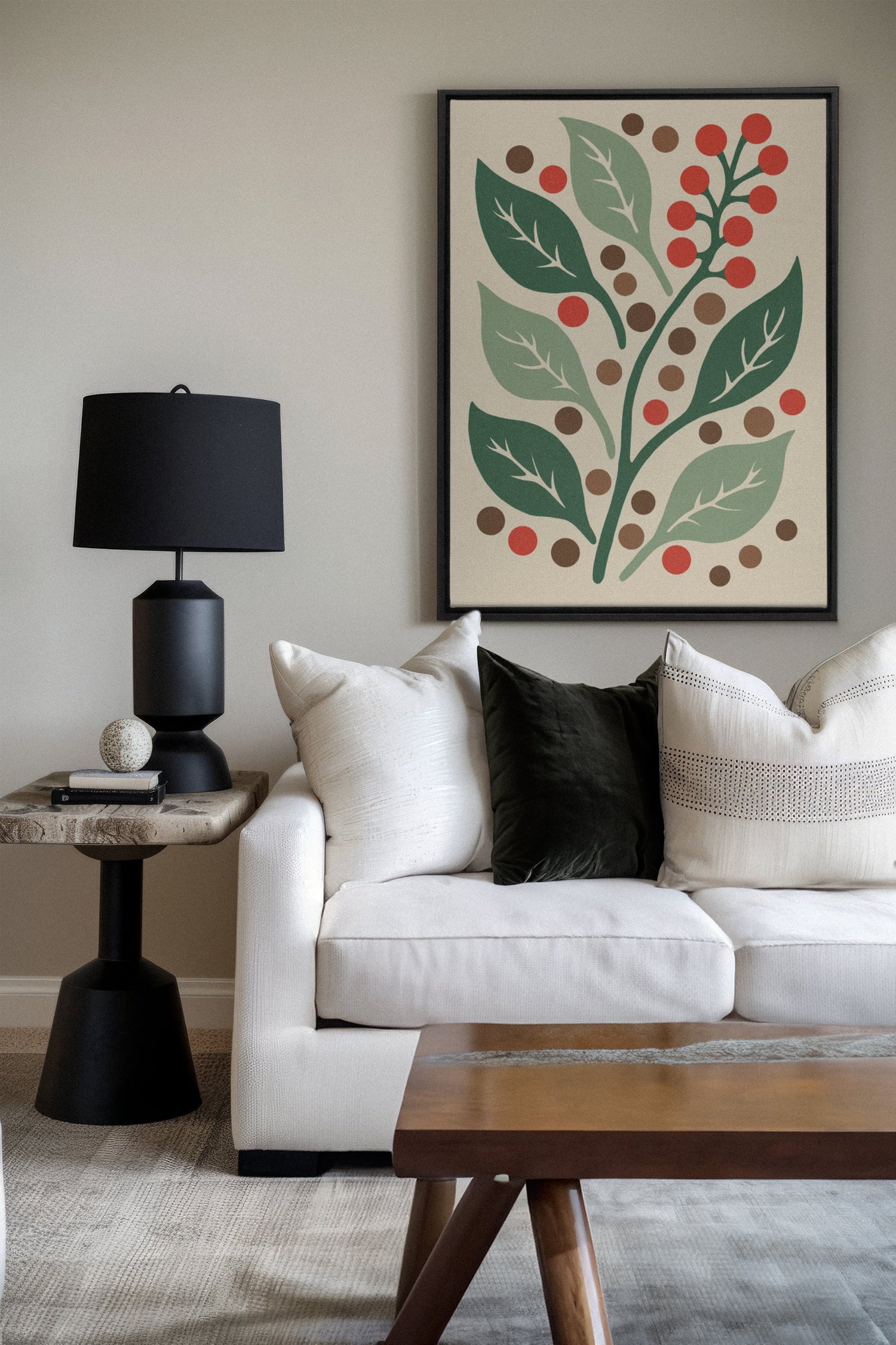 OLEKA CANVAS - SCARLET STEMS, Oeuvre sur toile étirée, encadré Noir