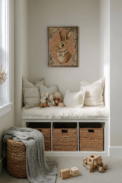 LAPIN ÉLÉGANT, Artwork on rigid canvas, framed in Vintage Bronze