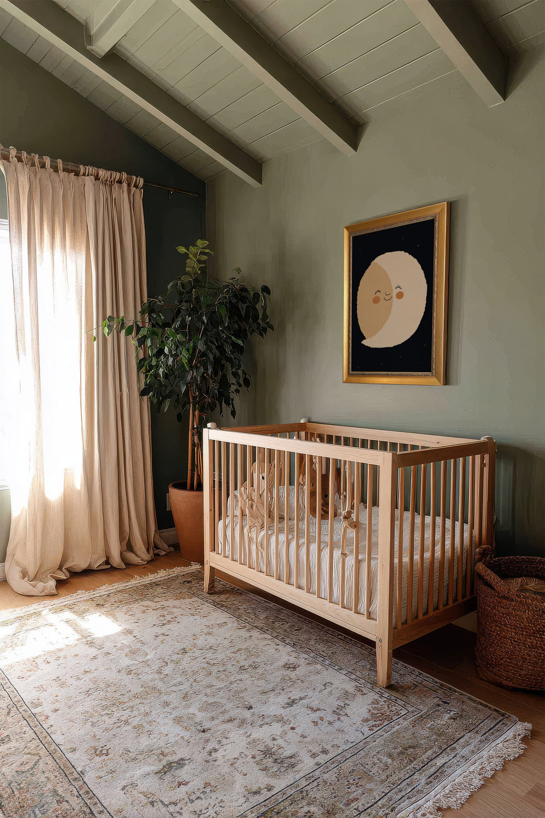 LUNE SOURIRE, Oeuvre sur toile rigide, encadré Vintage Or