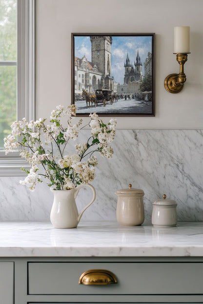 OLEKA CANVAS - PLACE DU TEMPS, Oeuvre sur toile étirée, encadré Brun Noyer