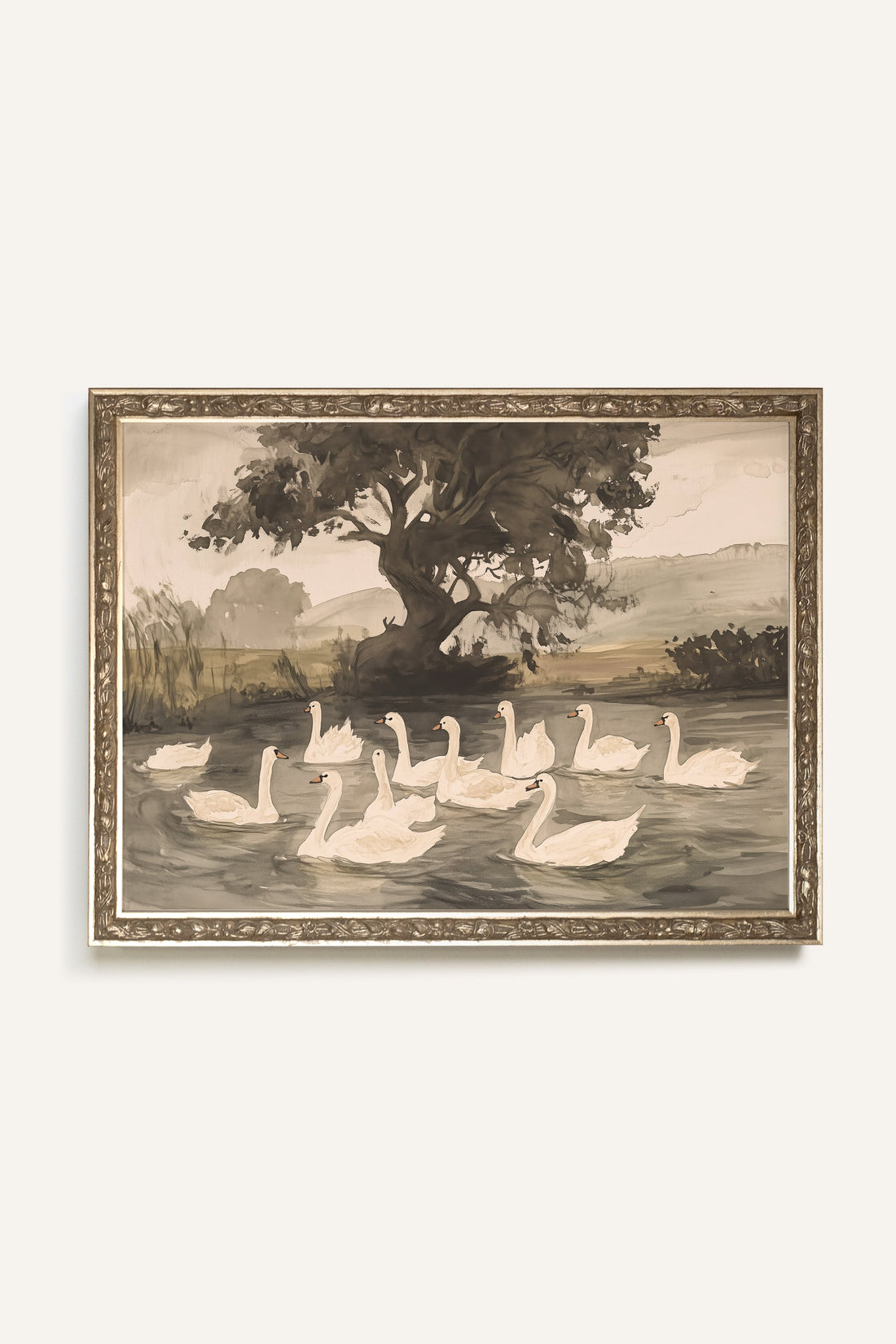 BALLET DES CYGNES, Oeuvre sur toile rigide, encadré Vintage Argent