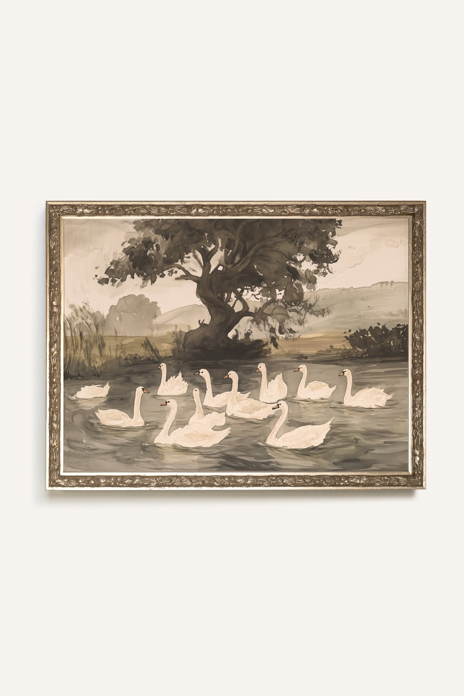 BALLET DES CYGNES, Oeuvre sur toile rigide, encadré Vintage Argent