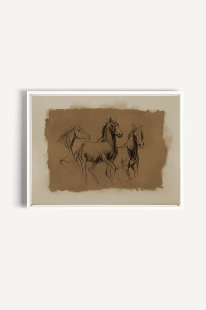 ETUDE EQUESTRE, Artwork on stretched canvas, White frame