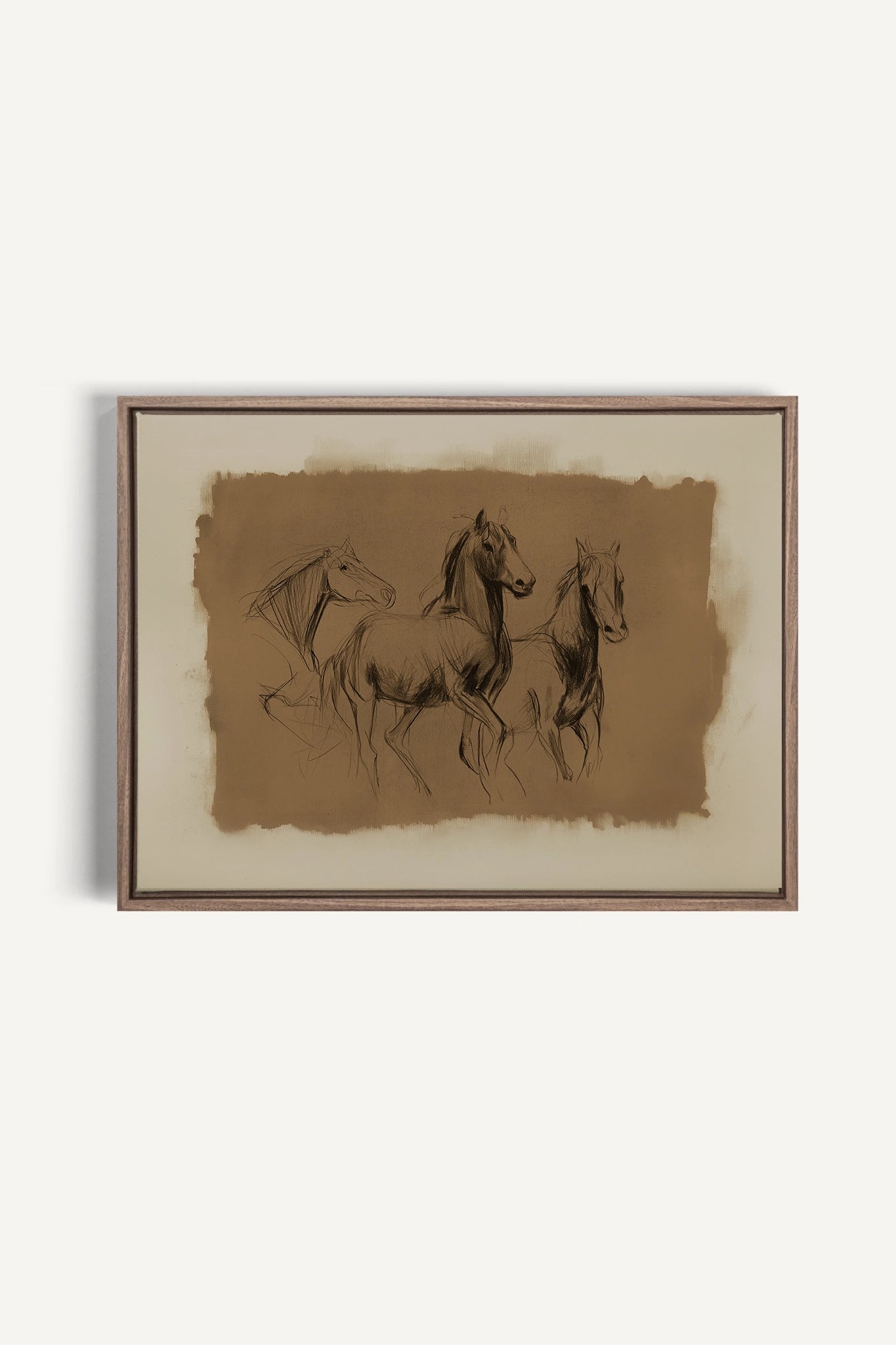ETUDE EQUESTRE, Artwork on stretched canvas, Oak Brown frame