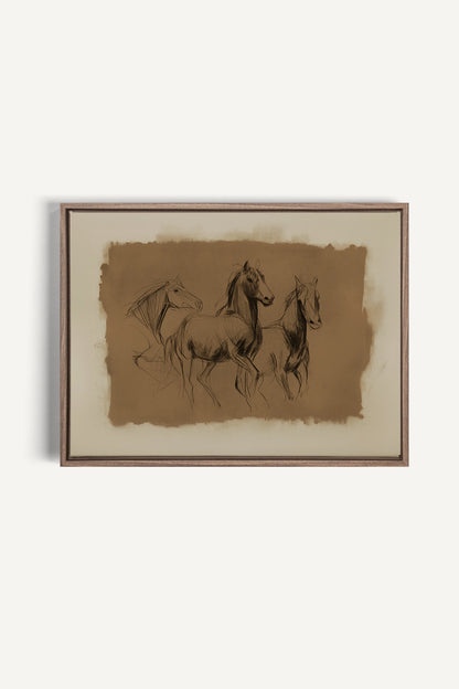 ETUDE EQUESTRE, Artwork on stretched canvas, Oak Brown frame