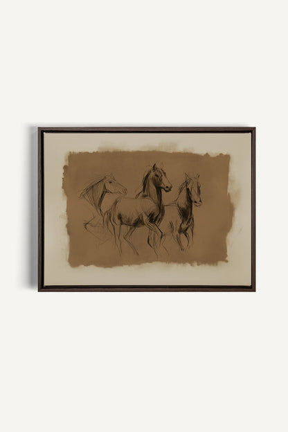 ETUDE EQUESTRE, Artwork on stretched canvas, Walnut Brown frame