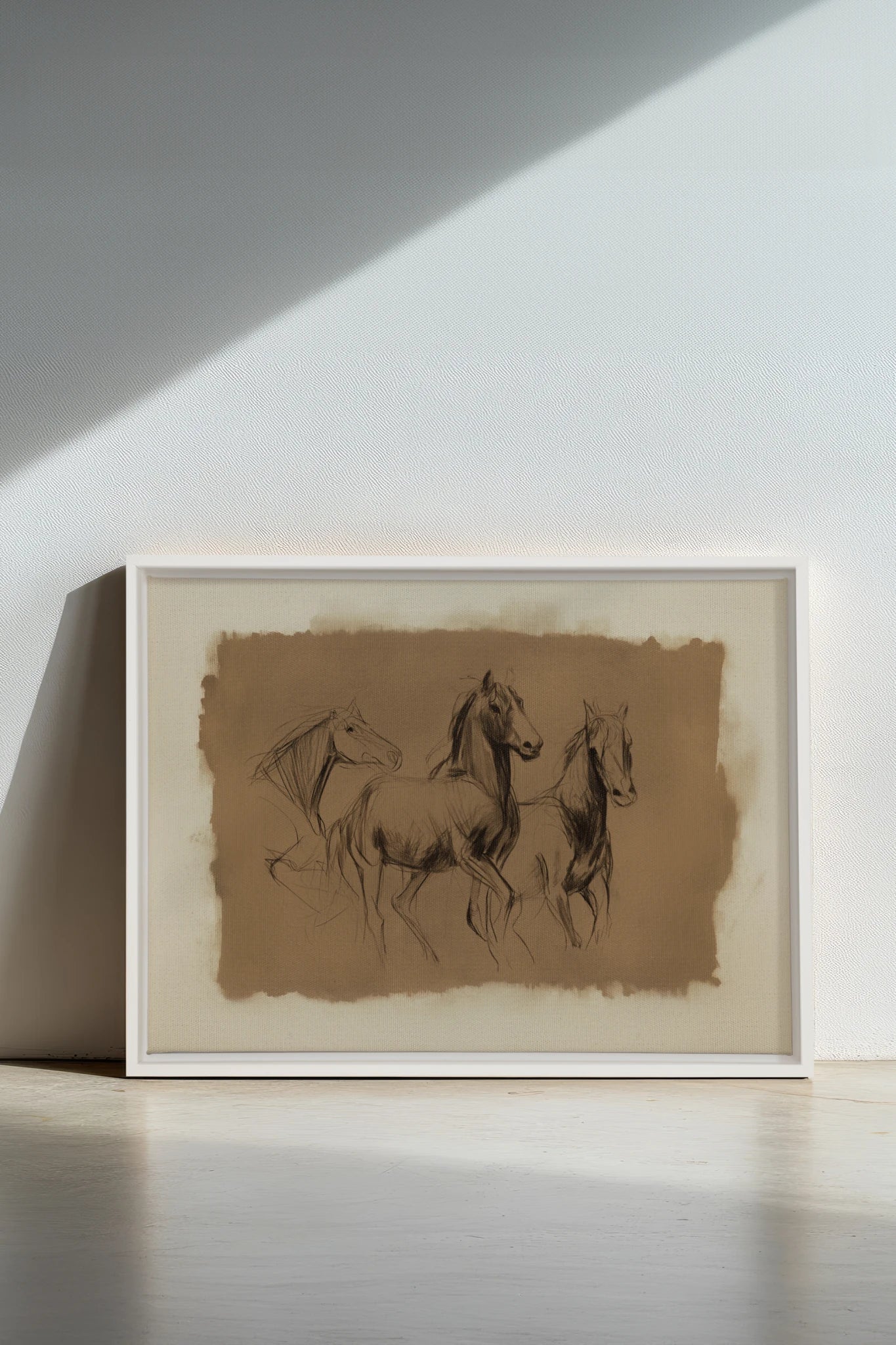 ETUDE EQUESTRE, Artwork on stretched canvas, White frame