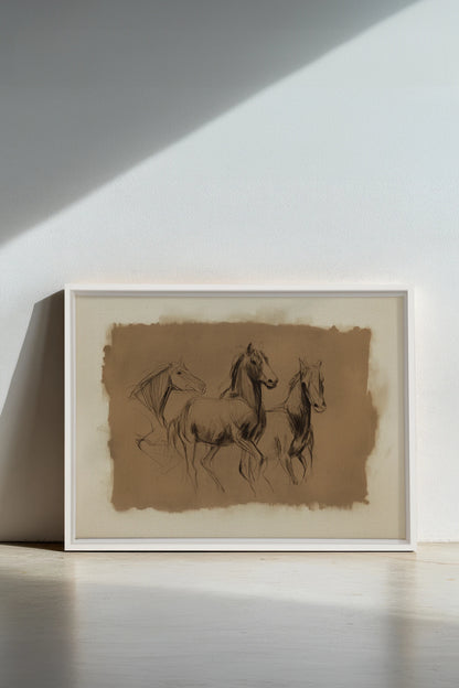 ETUDE EQUESTRE, Artwork on stretched canvas, White frame
