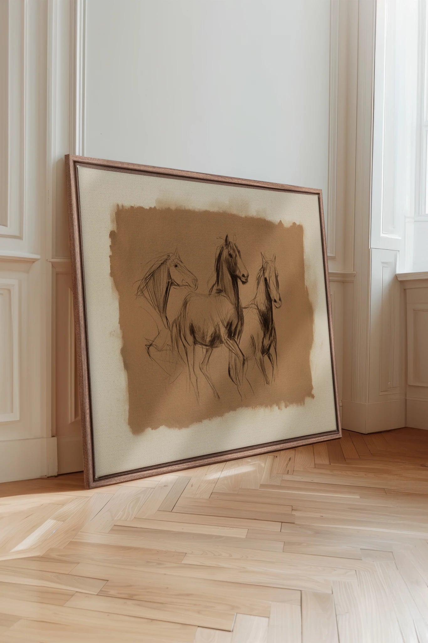 ETUDE EQUESTRE, Artwork on stretched canvas, Oak Brown frame