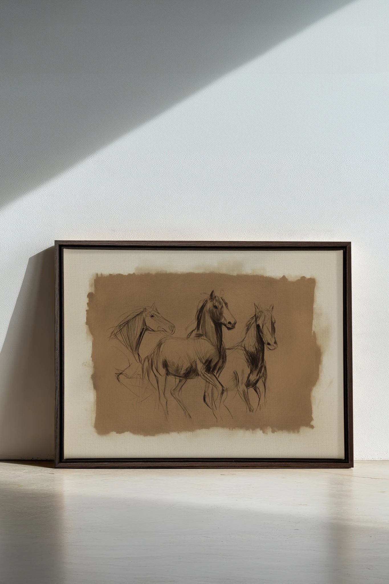 ETUDE EQUESTRE, Artwork on stretched canvas, Walnut Brown frame