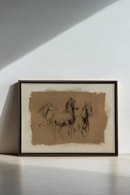ETUDE EQUESTRE, Artwork on stretched canvas, Walnut Brown frame
