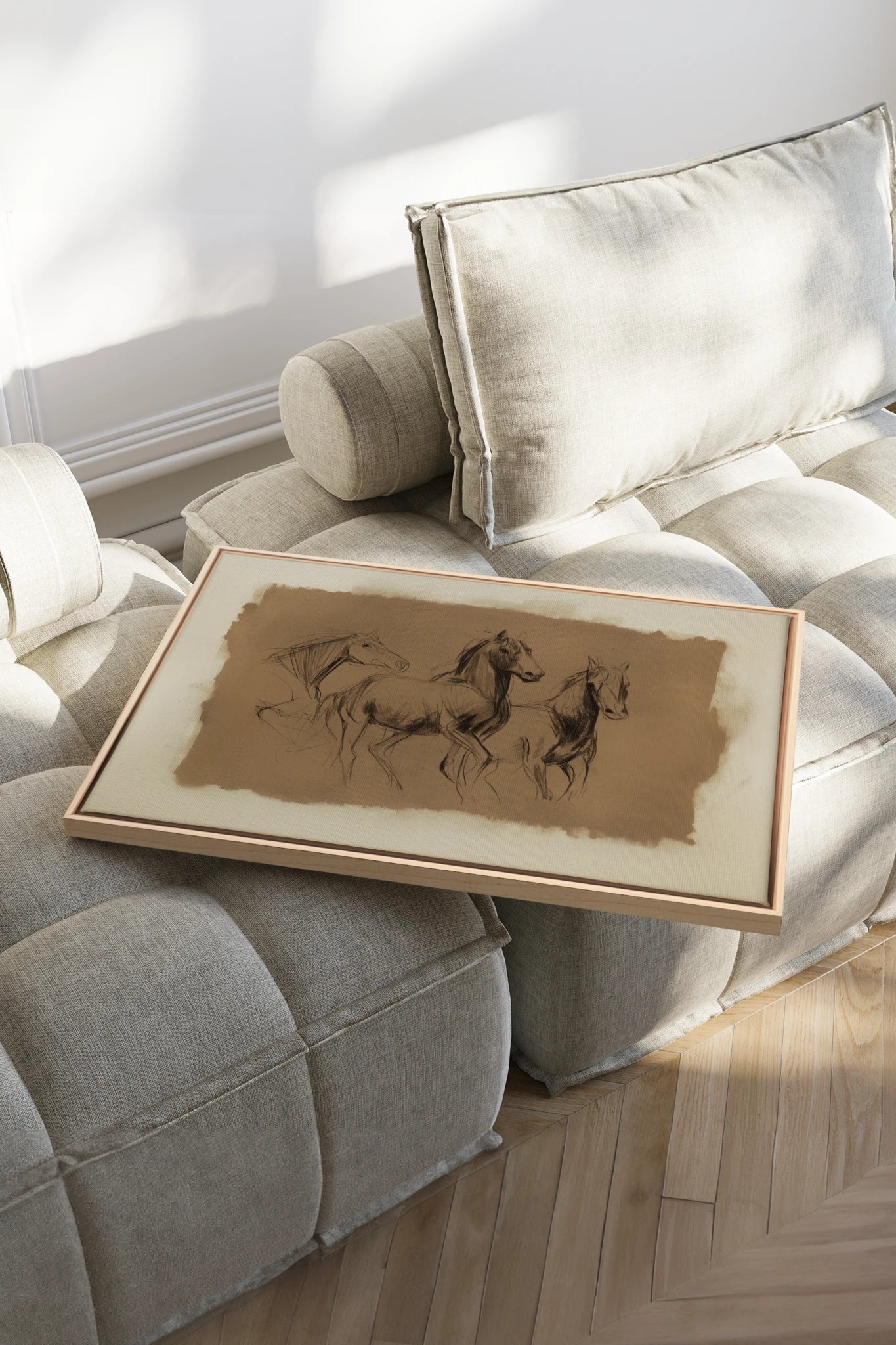 ETUDE EQUESTRE, Artwork on stretched canvas, Light Natural frame