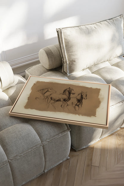 ETUDE EQUESTRE, Artwork on stretched canvas, Light Natural frame