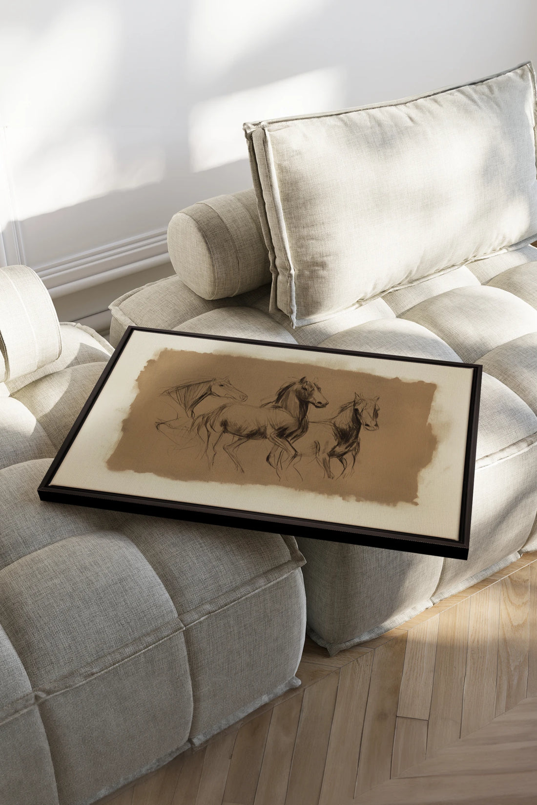 ETUDE EQUESTRE, Artwork on stretched canvas, Black frame