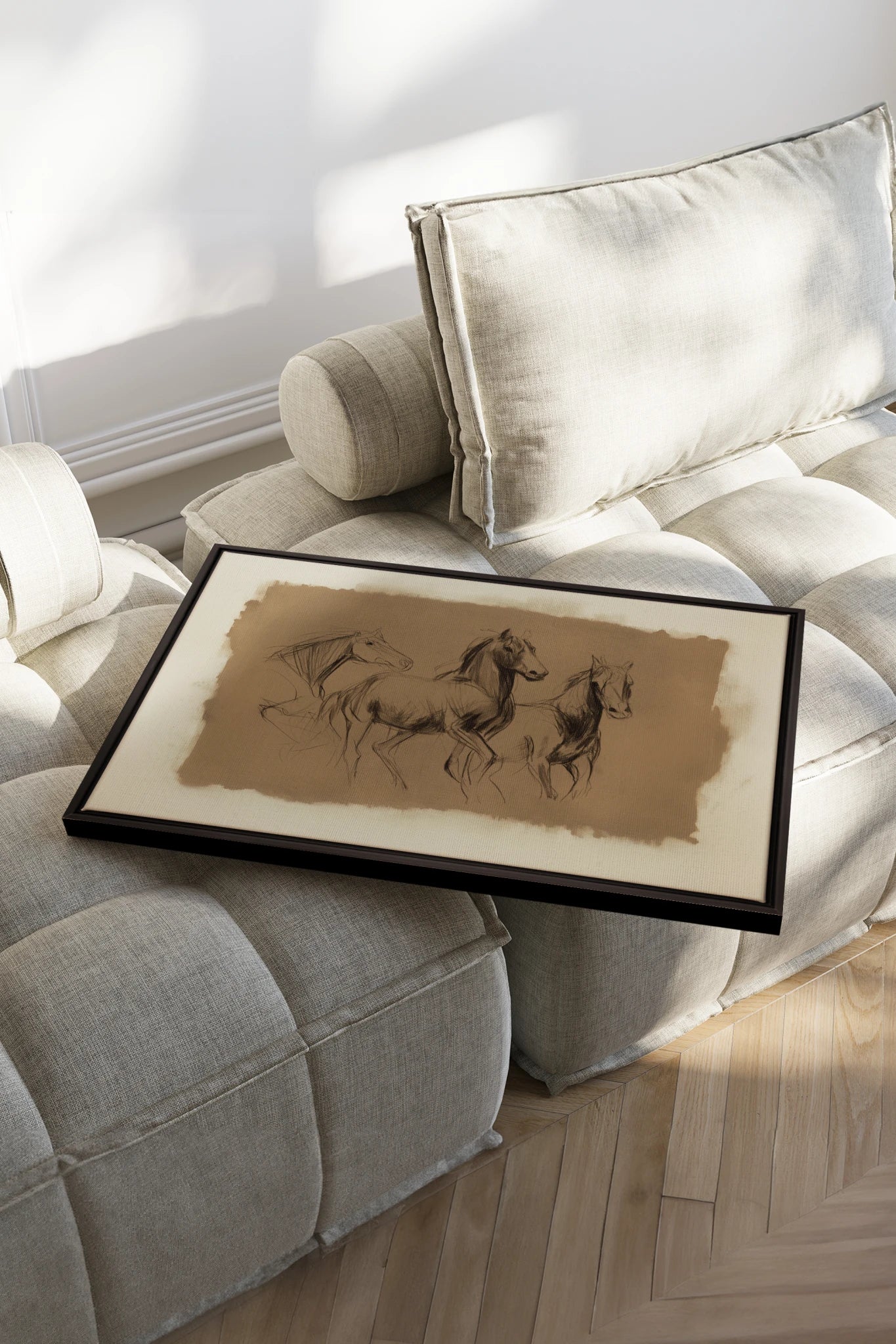 ETUDE EQUESTRE, Artwork on stretched canvas, Black frame