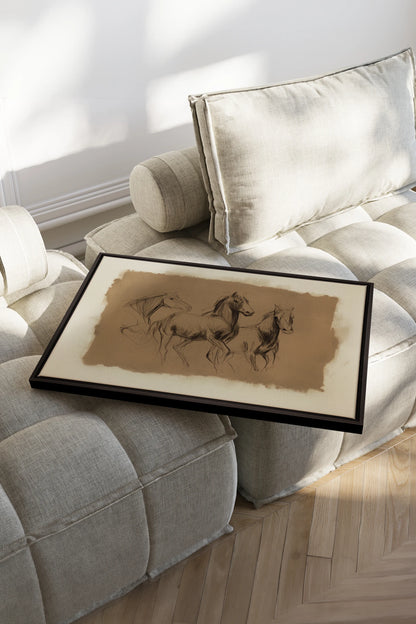ETUDE EQUESTRE, Artwork on stretched canvas, Black frame