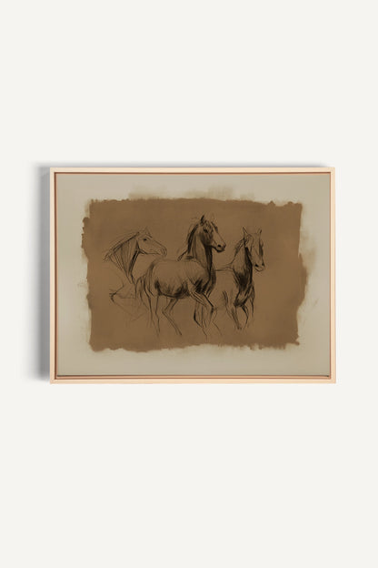 ETUDE EQUESTRE, Artwork on stretched canvas, Light Natural frame