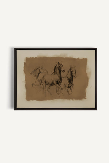 ETUDE EQUESTRE, Artwork on stretched canvas, Black frame