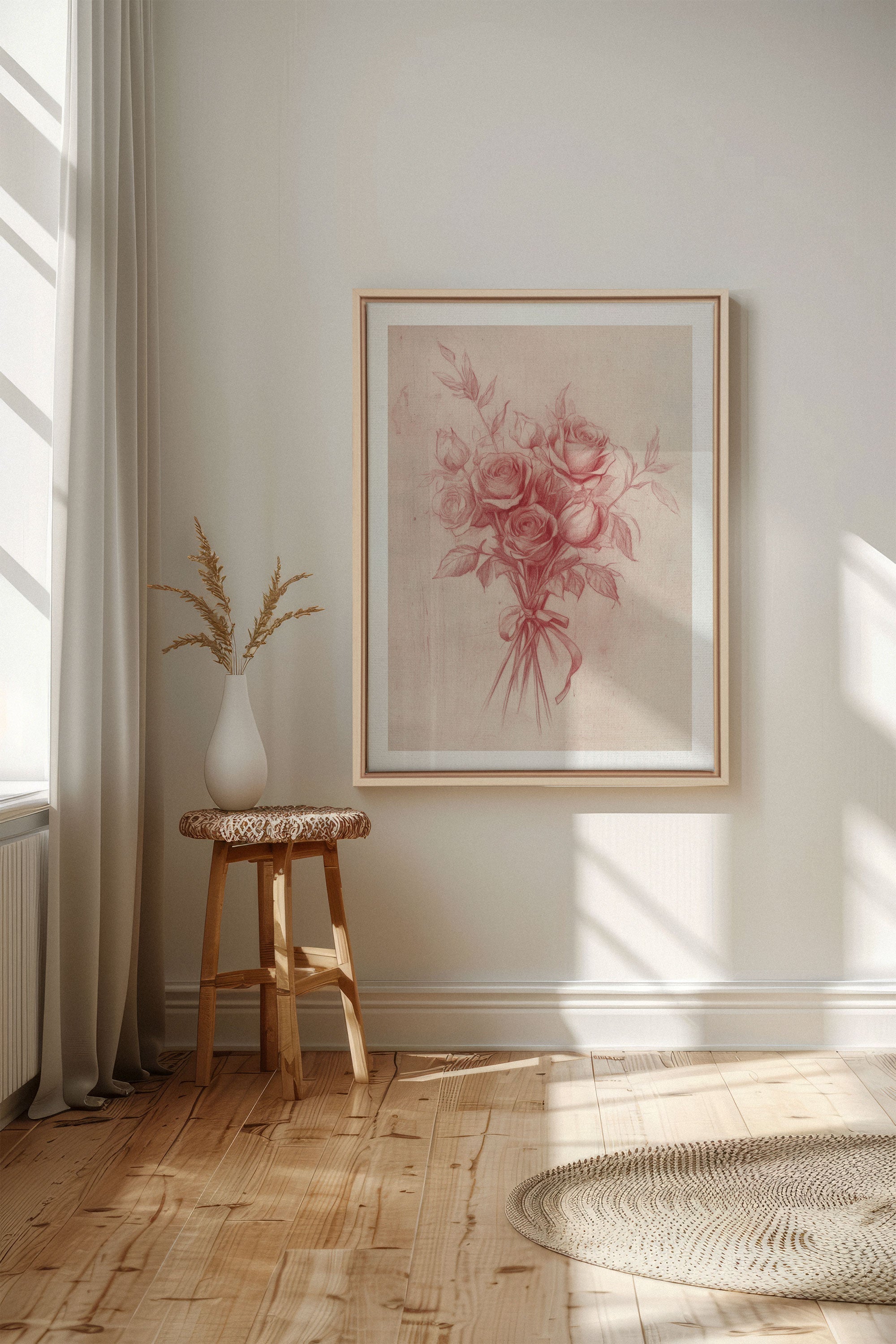 OLEKA CANVAS - ÉCLATS DE ROSES, Oeuvre sur toile étirée, encadré Naturel Clair