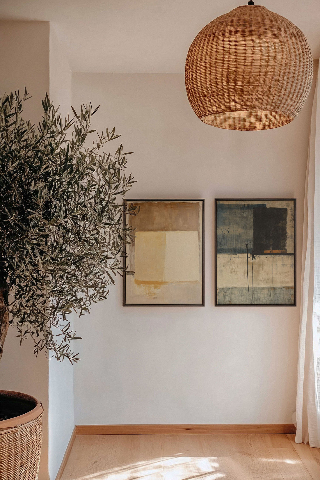 OLEKA CANVAS - DUO HARMONIE ANCIENNE, 2 Oeuvres sur toile étirée, encadré Brun Noyer