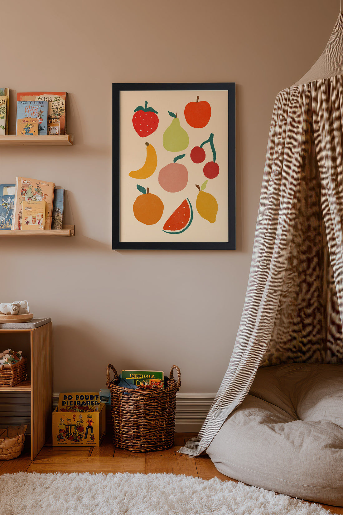 PANIER FRUITÉ, Artwork on rigid canvas, framed in black