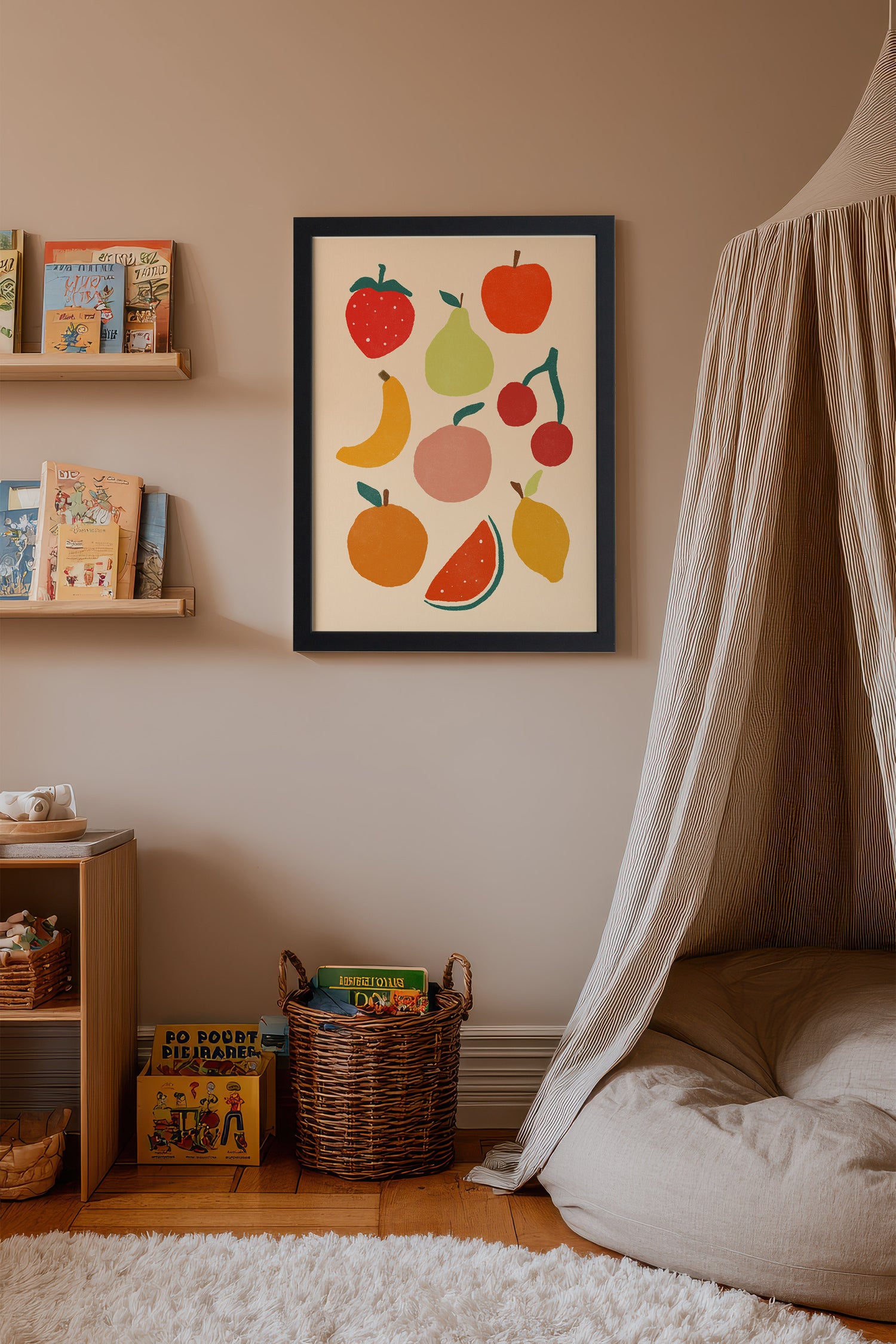 PANIER FRUITÉ, Artwork on rigid canvas, framed in black