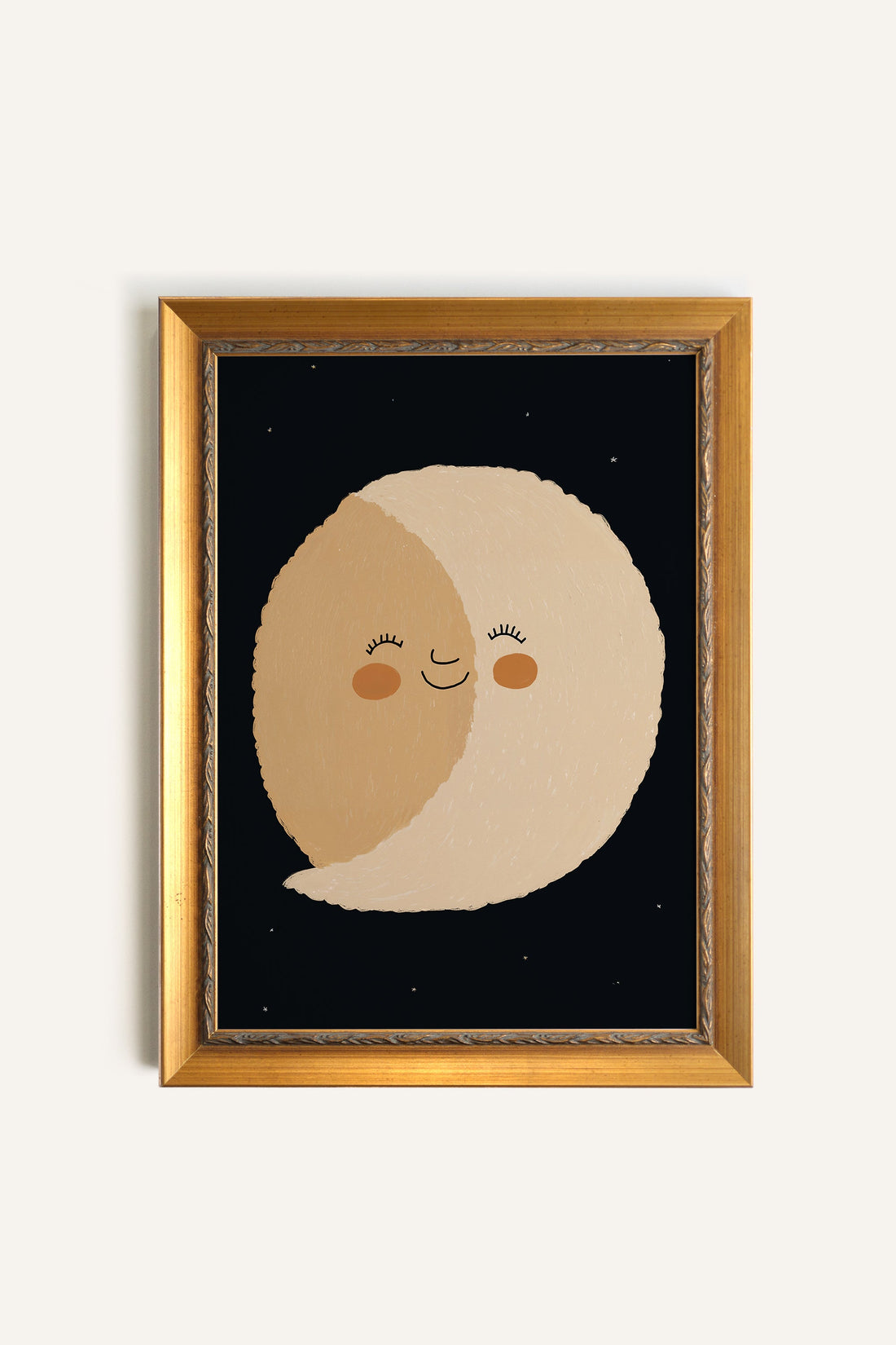 LUNE SOURIRE, Oeuvre sur toile rigide, encadré Vintage Or