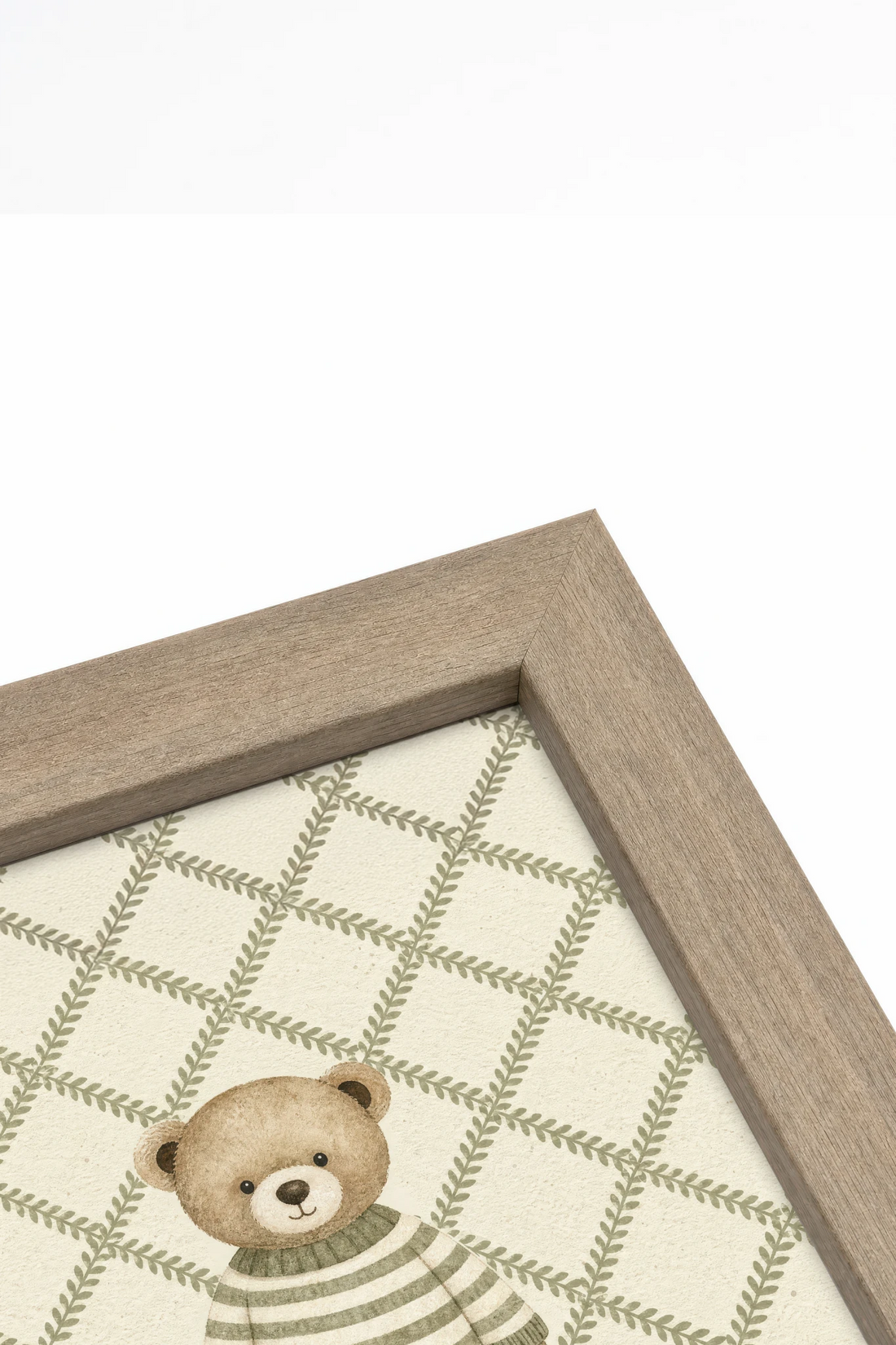 OURSON TRICOT, Oeuvre sur toile rigide, encadré brun chêne