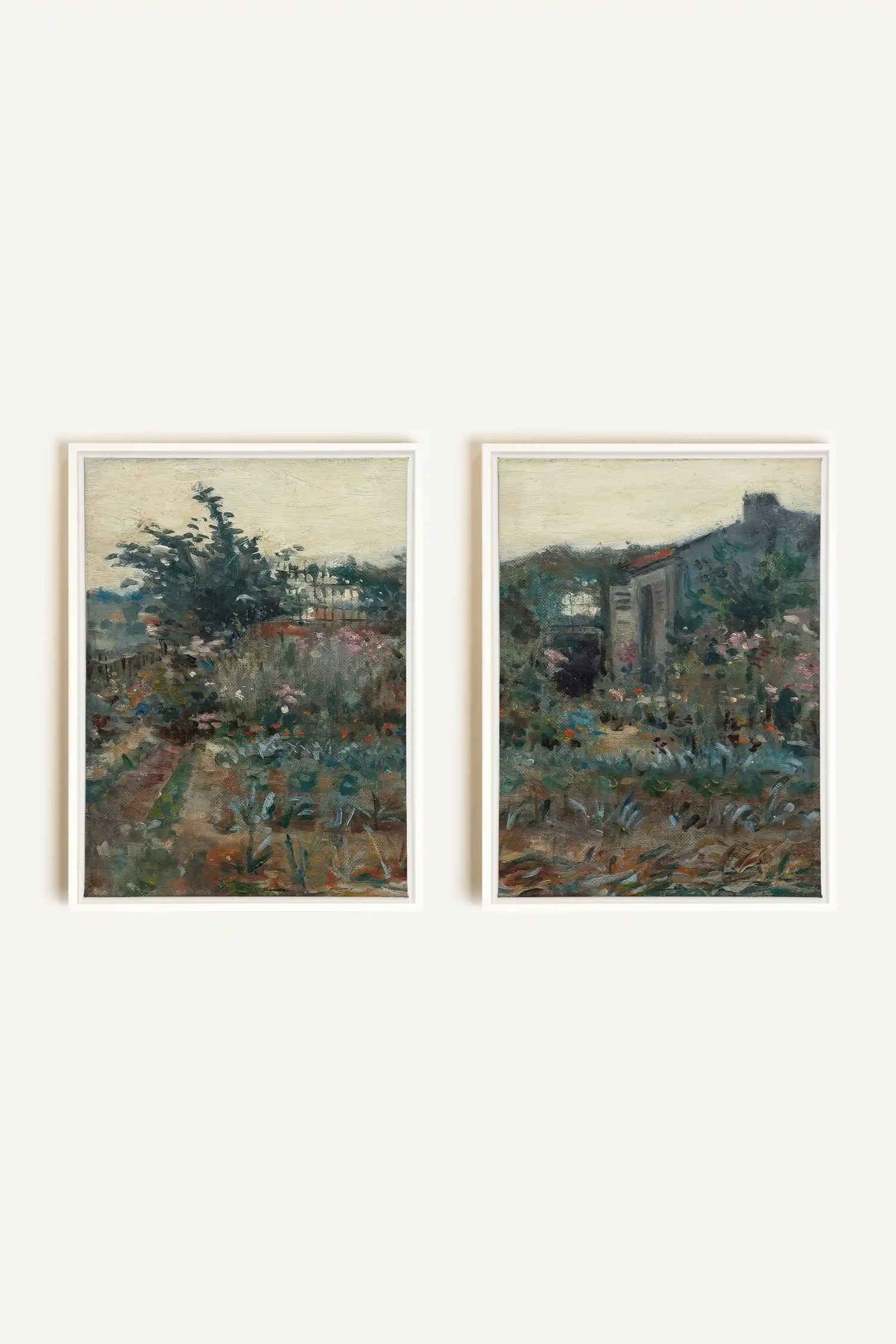 TIMELESS GARDEN DUO, 2 Works on stretched canvas, framed White