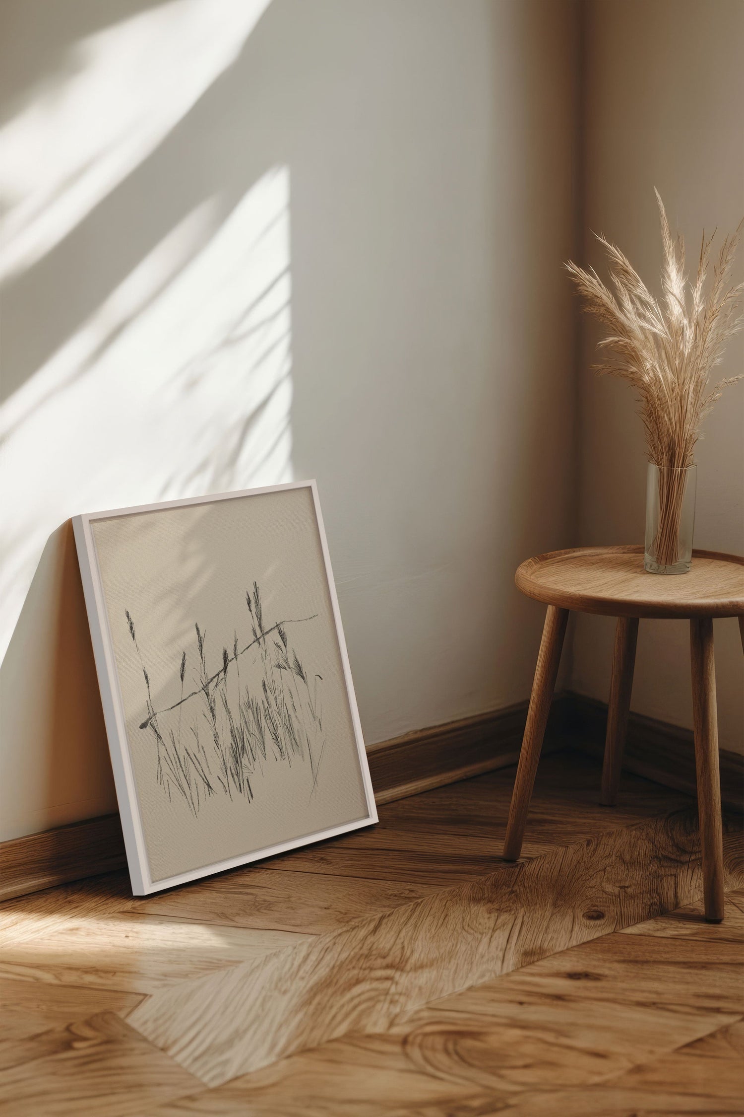 OLEKA CANVAS - TIGES AUX VENT, Oeuvre sur toile étirée, encadré Blanc