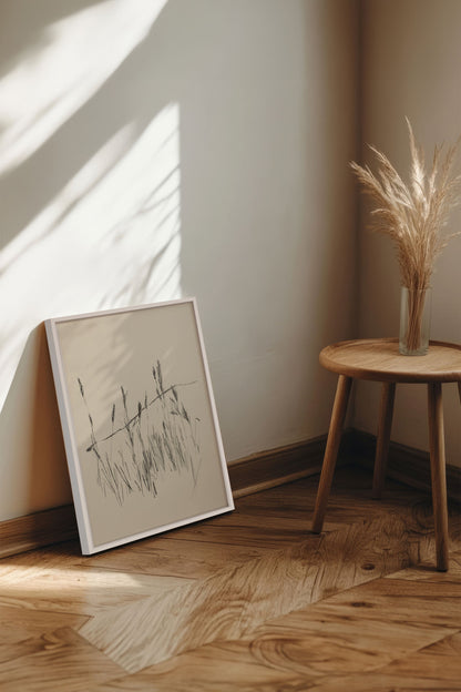 OLEKA CANVAS - TIGES AUX VENT, Oeuvre sur toile étirée, encadré Blanc