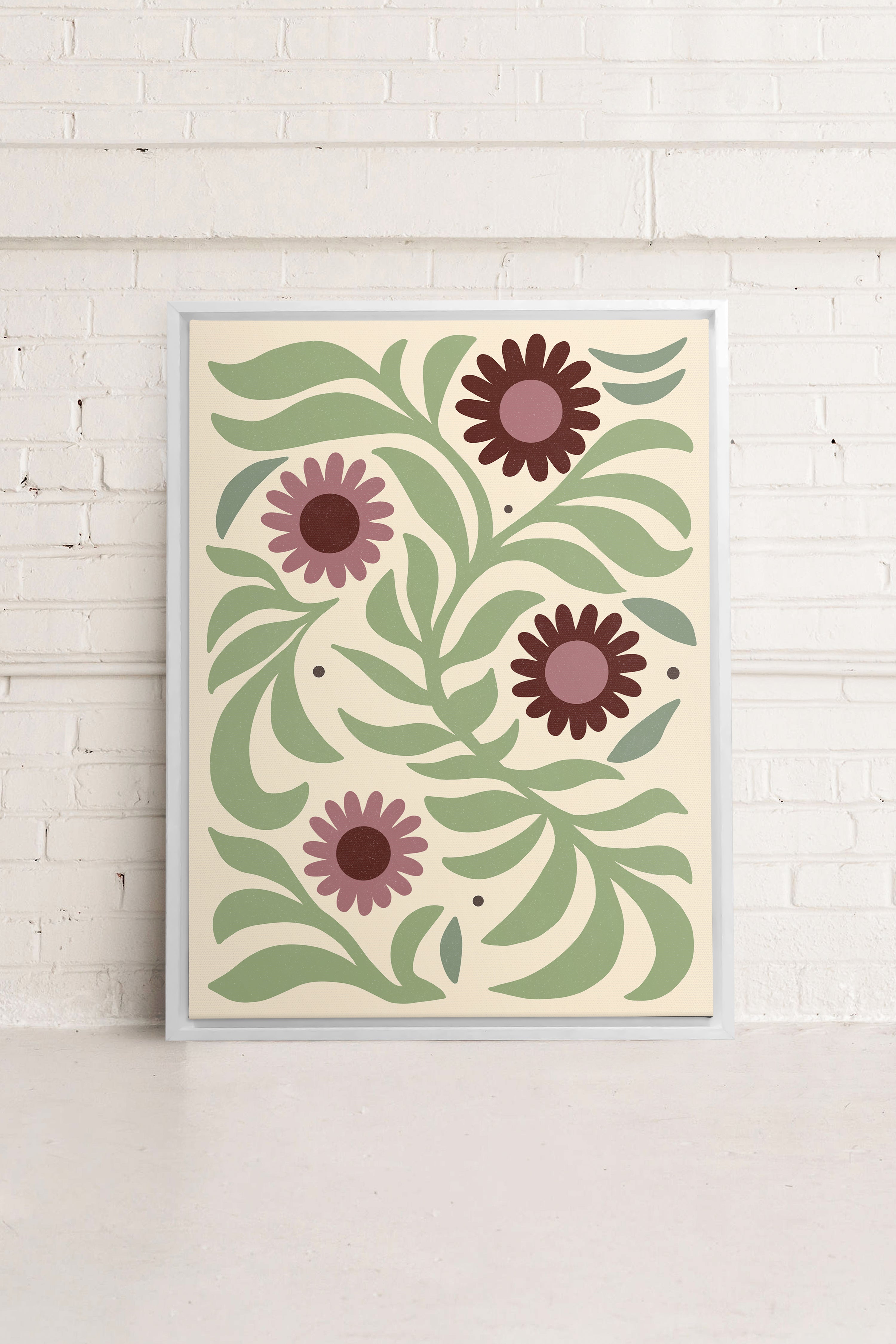 OLEKA CANVAS - ROSY SPRIGS, Oeuvre sur toile étirée, encadré Blanc