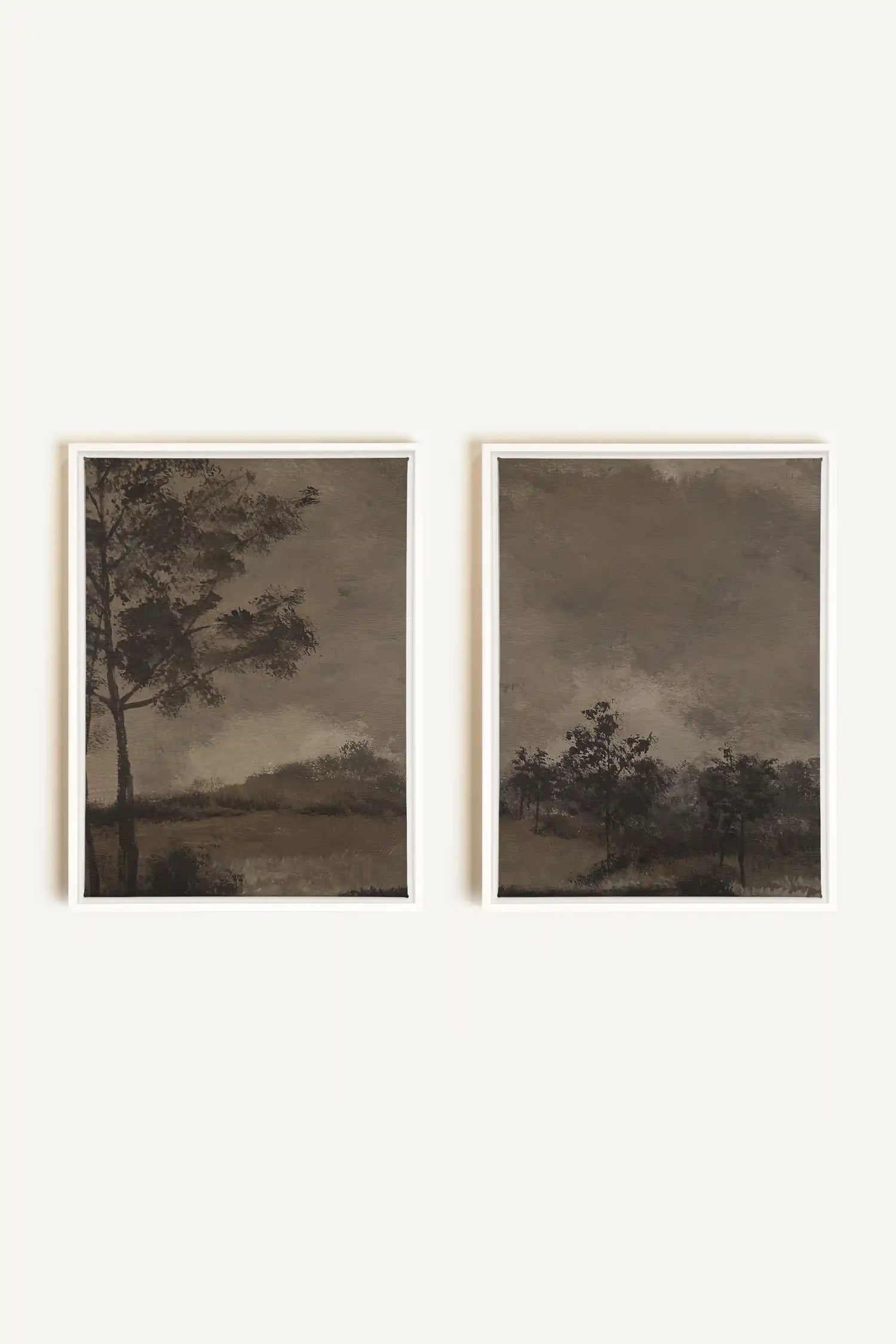 ASHEN GROVE DUO, 2 Oeuvres sur toile étirée, encadré Blanc