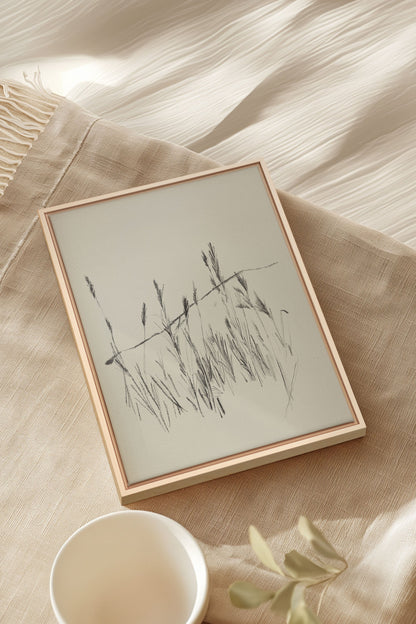 OLEKA CANVAS - TIGES AUX VENT, Oeuvre sur toile étirée, encadré Naturel Clair