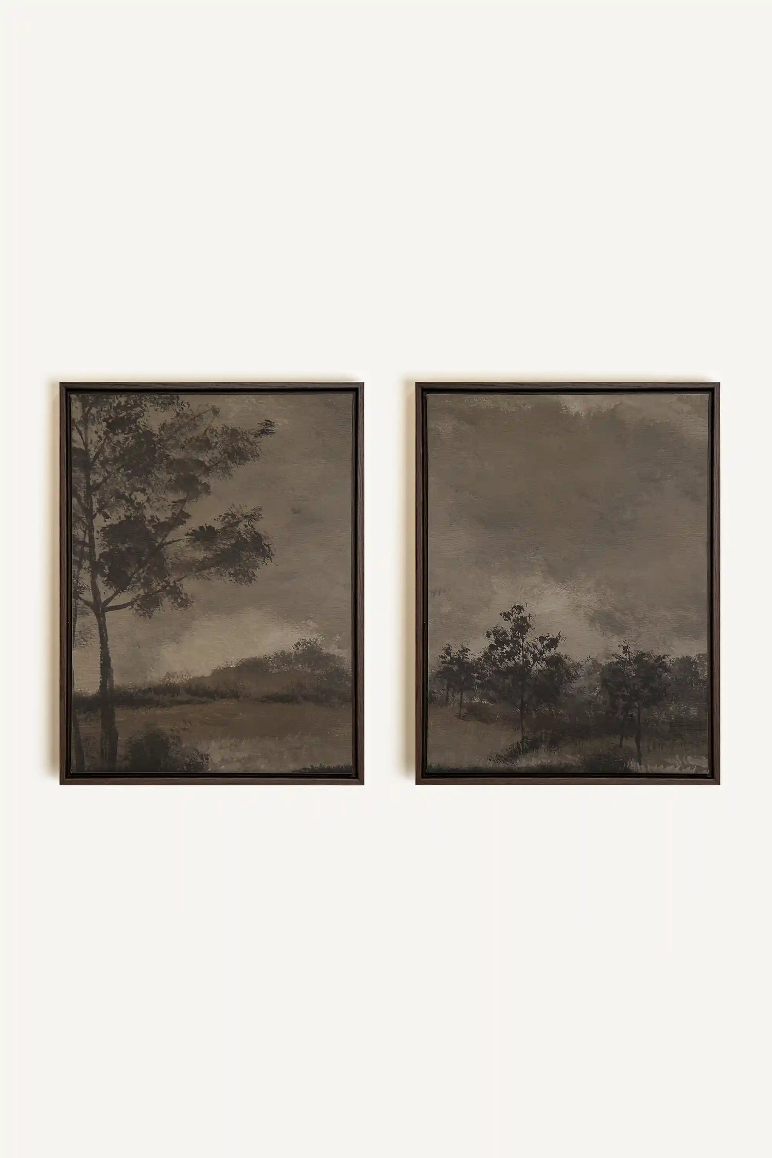 ASHEN GROVE DUO, 2 Works on stretched canvas, framed Walnut Brown