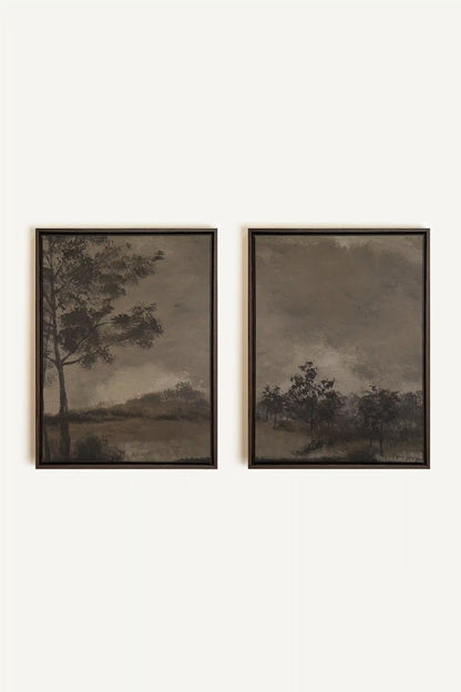 ASHEN GROVE DUO, 2 Works on stretched canvas, framed Walnut Brown