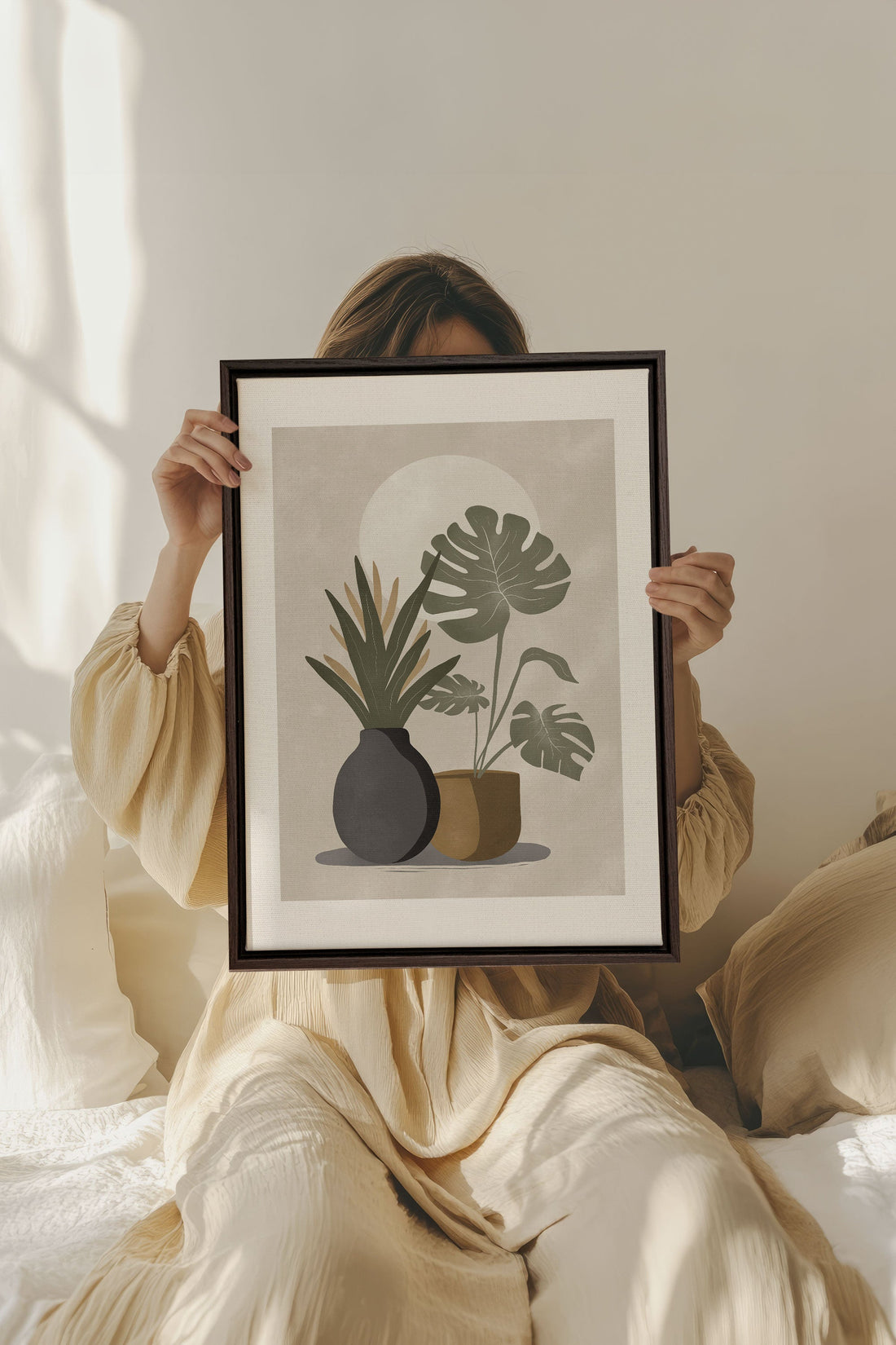 OLEKA CANVAS - DESERT GREENS, Oeuvre sur toile étirée, encadré Brun Noyer