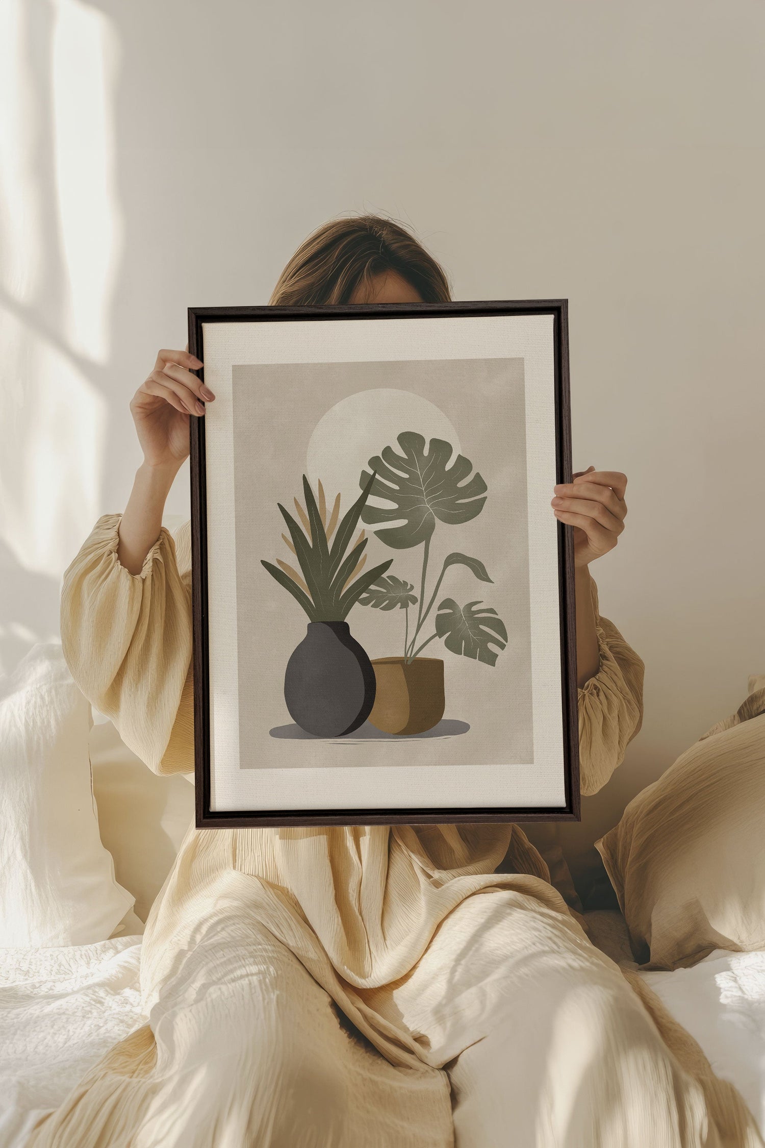 OLEKA CANVAS - DESERT GREENS, Oeuvre sur toile étirée, encadré Brun Noyer