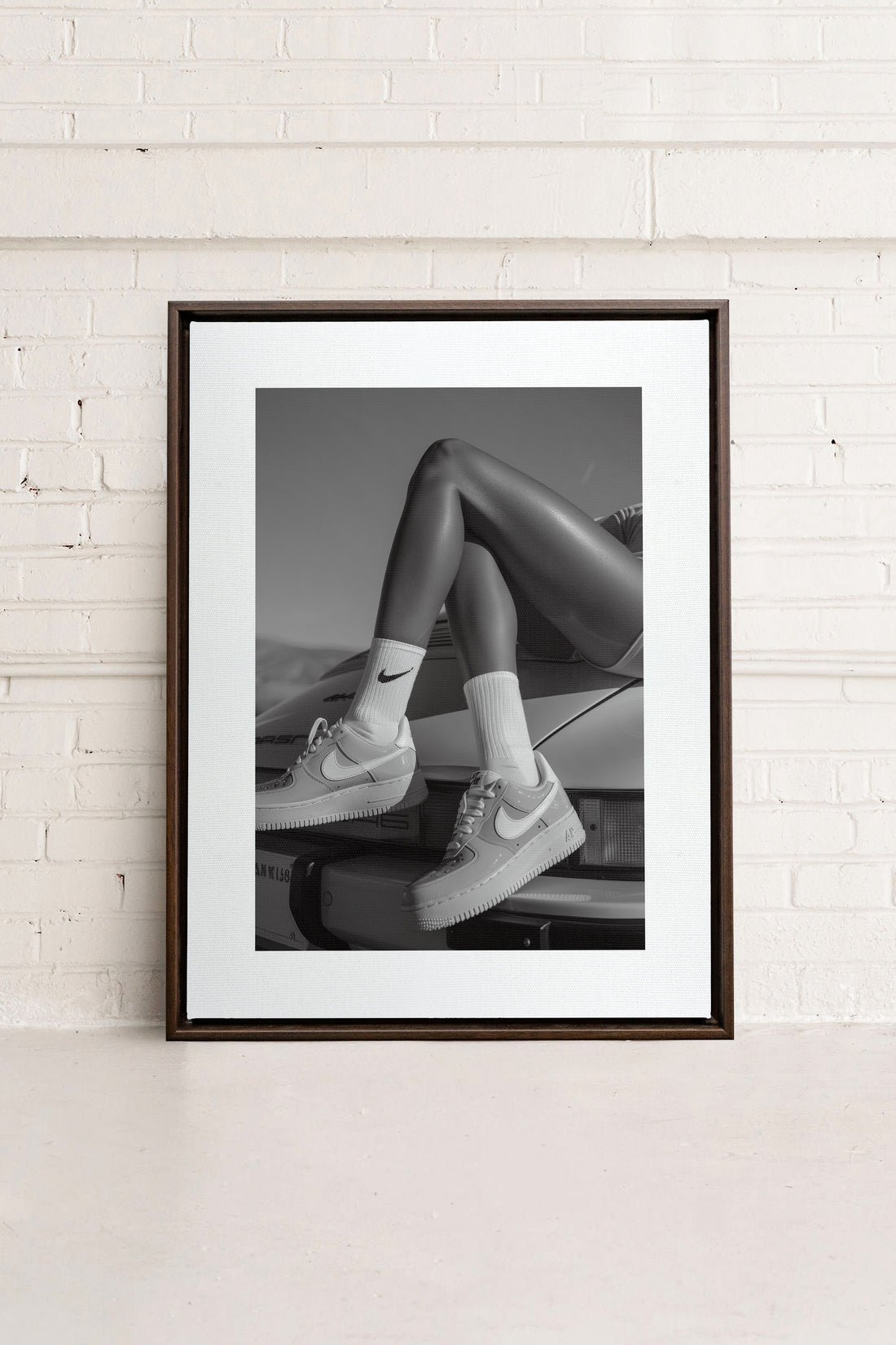 BLACK &amp; WHITE BLISS, Artwork on stretched canvas, framed in Walnut Brown