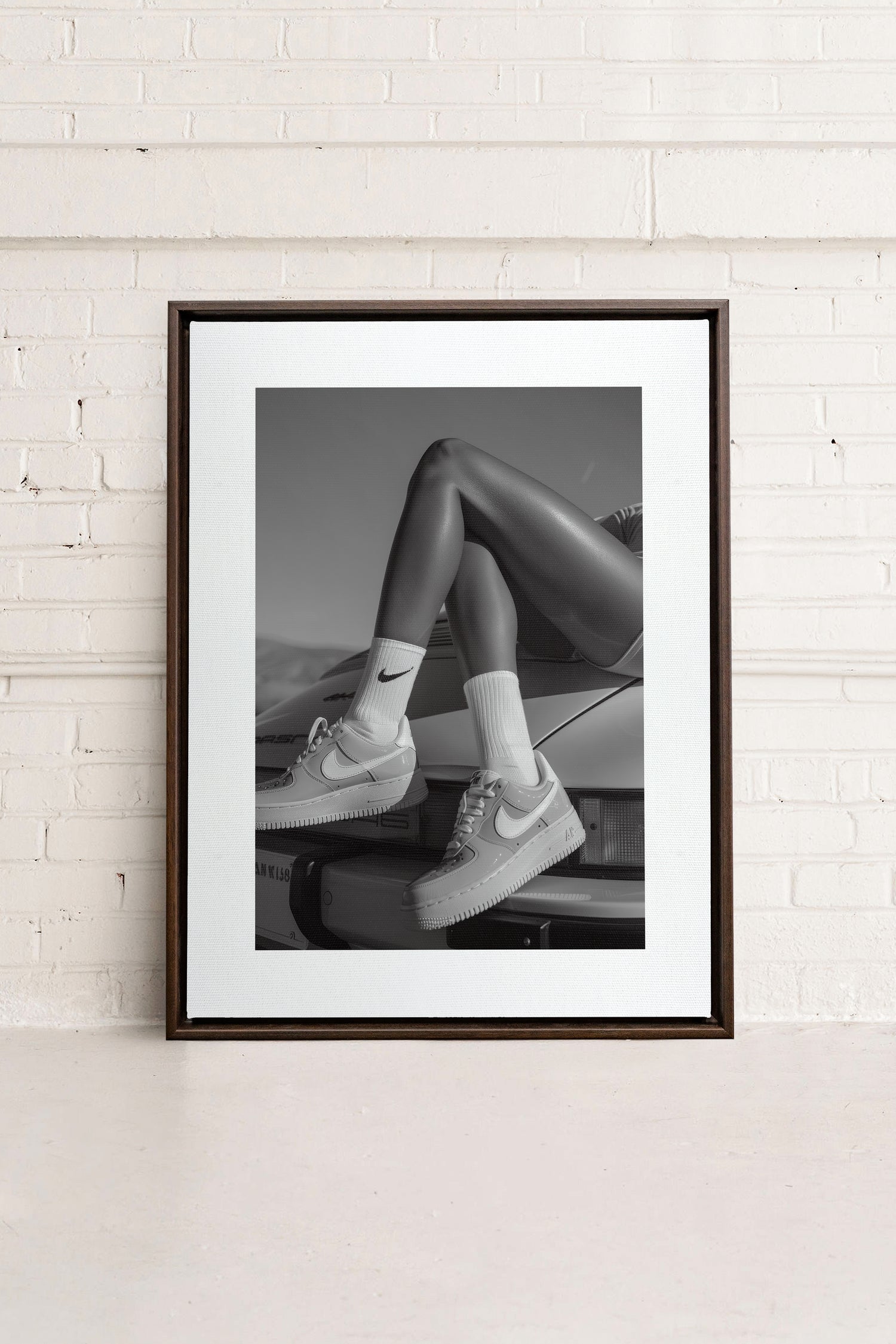 BLACK &amp; WHITE BLISS, Artwork on stretched canvas, framed in Walnut Brown