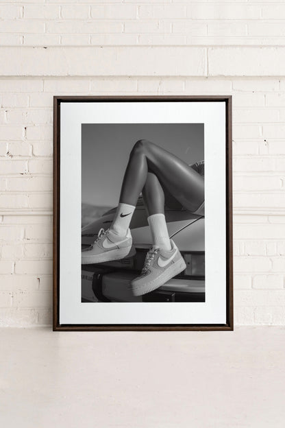 BLACK &amp; WHITE BLISS, Artwork on stretched canvas, framed in Walnut Brown