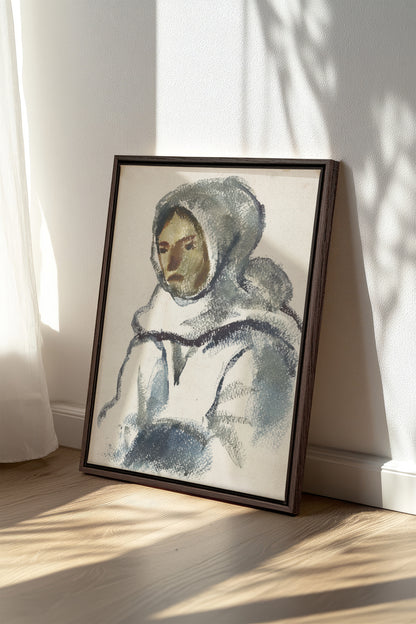 VISAGE DU FROID, Oeuvre sur toile étirée, encadré Brun Noyer