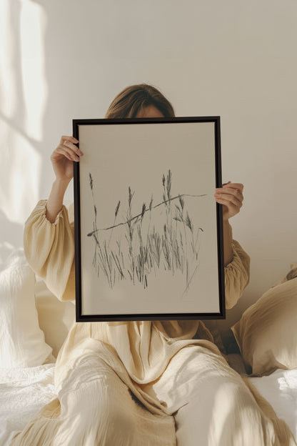 OLEKA CANVAS - TIGES AUX VENT, Oeuvre sur toile étirée, encadré Noir