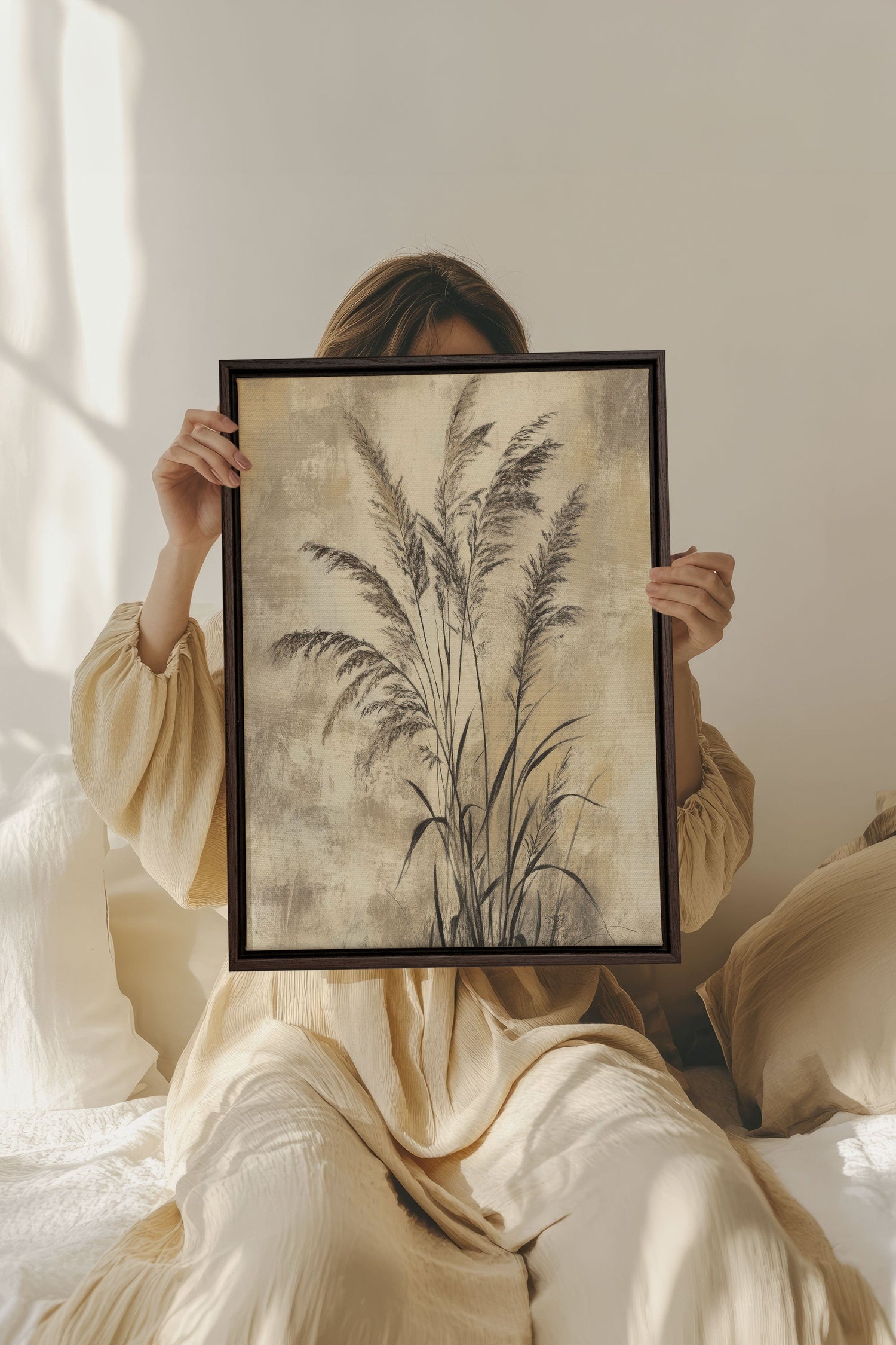 OLEKA CANVAS - BRISE SAUVAGE, Oeuvre sur toile étirée, encadré Brun Noyer