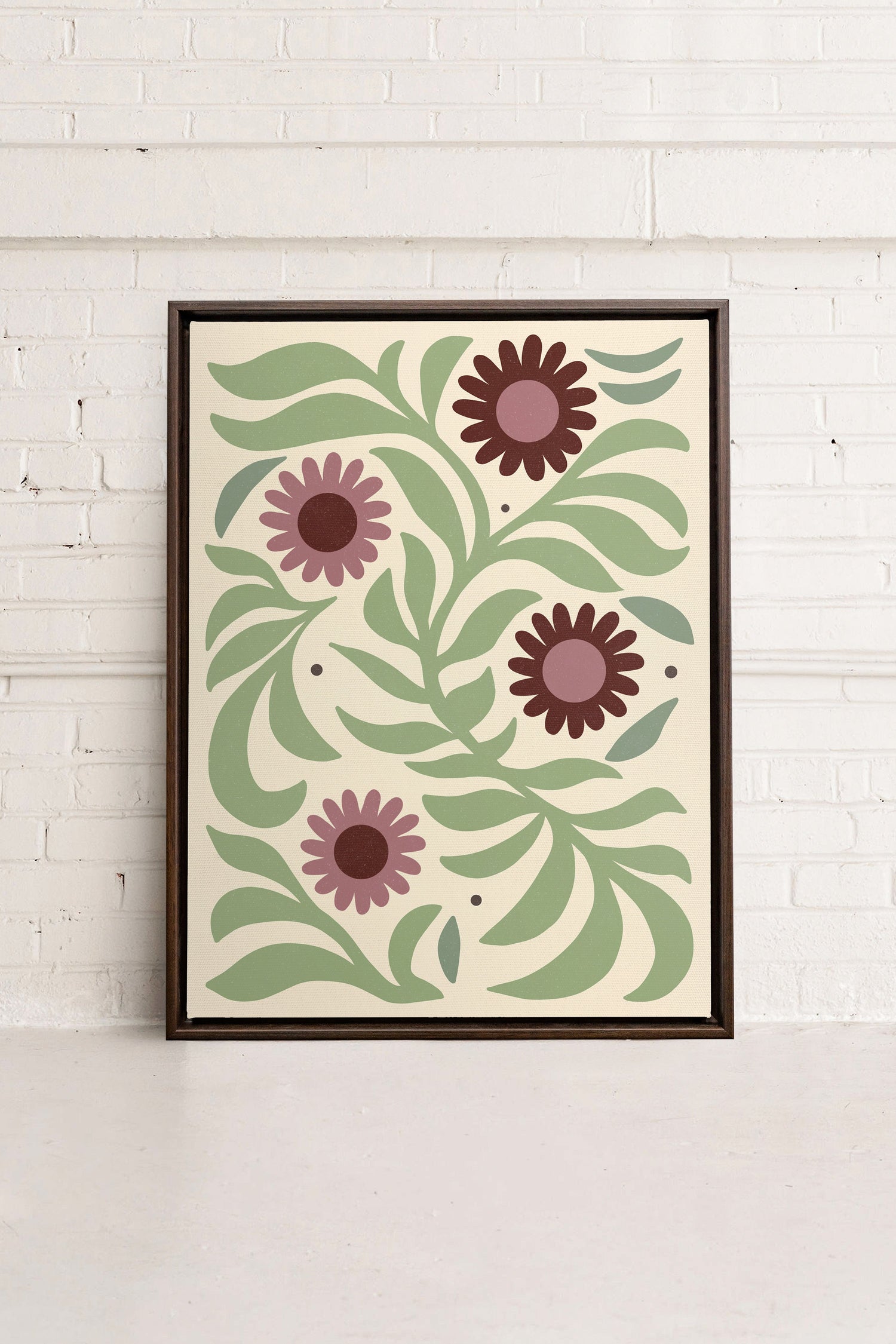 OLEKA CANVAS - ROSY SPRIGS, Oeuvre sur toile étirée, encadré Brun Noyer