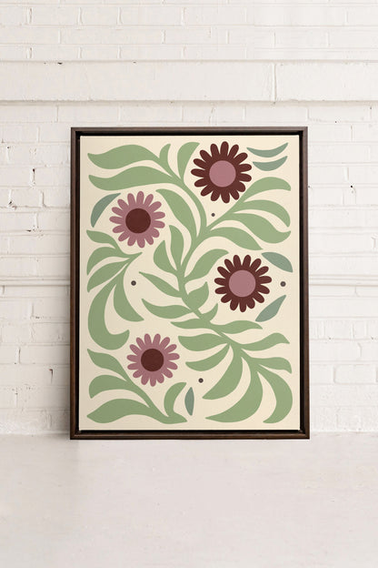 OLEKA CANVAS - ROSY SPRIGS, Oeuvre sur toile étirée, encadré Brun Noyer