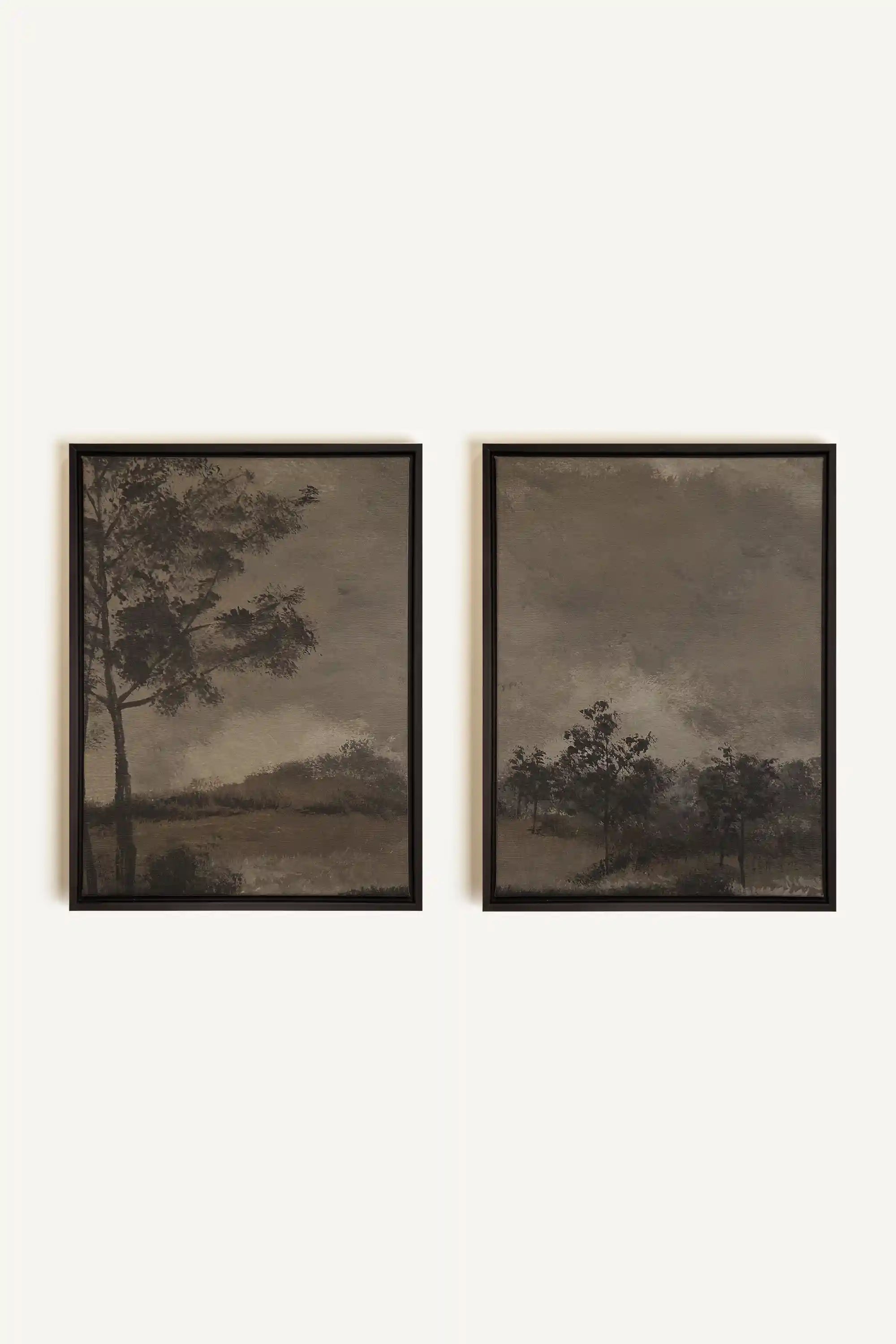 ASHEN GROVE DUO, 2 Works on stretched canvas, framed Black